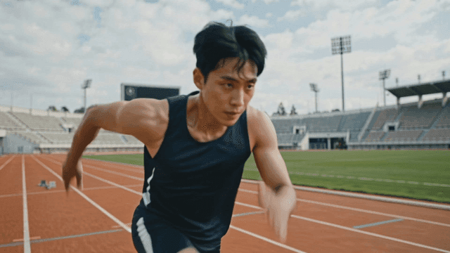 Focused athlete preparing for run
