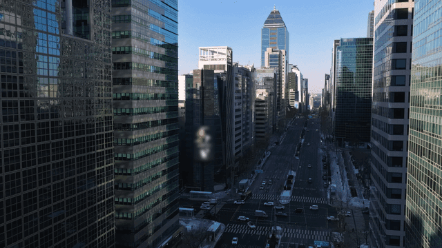 Busy city roads with high-rise buildings