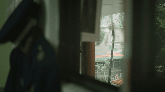 Rainy scenery seen through window