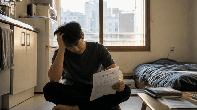 Man sitting on floor, stressed out after seeing rent increase notice