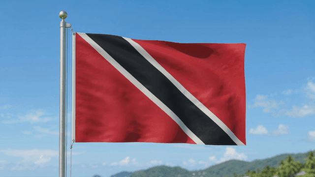 Trinidad and Tobago flag fluttering under clear sky