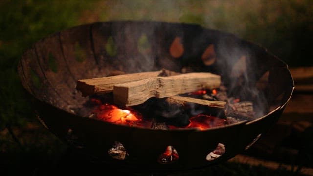 Firewood burning in a fireplace