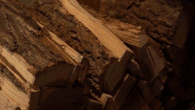 Wood being processed in a machine