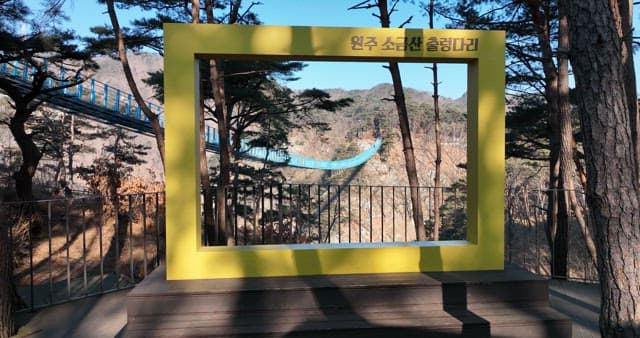 숲이 우거진 산악 지역의 현수교