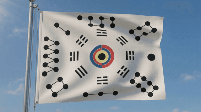 Traditional Joseon Dynasty naval flag fluttering in wind