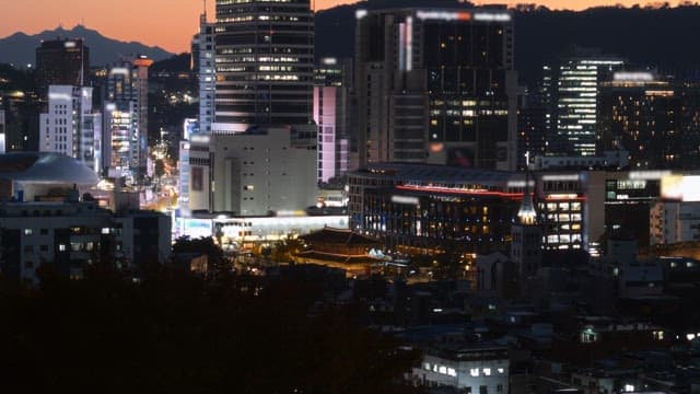 Night view of the city with changing lights