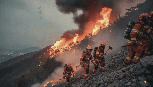 Firefighters battling a forest fire