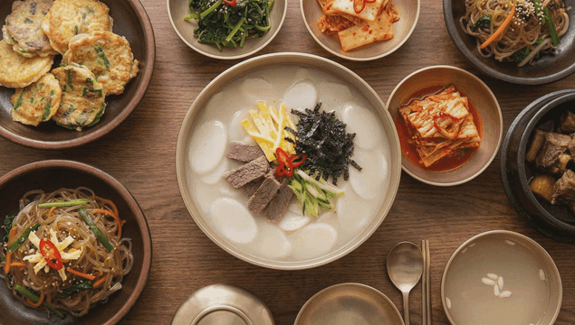 Traditional Korean meal with tteokguk