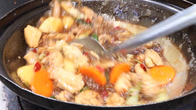 Braised Chicken with Various Vegetables Cooked in a Hot Pan