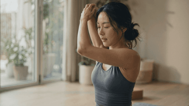 Women doing yoga at home