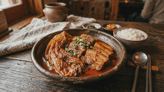 Bowl of kimchi stew served with rice