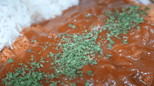 소스가 뿌려진 돈까스 한 접시