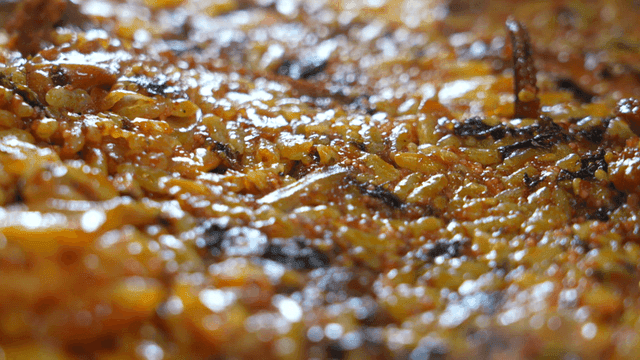 Korean seafood fried rice dish with octopus