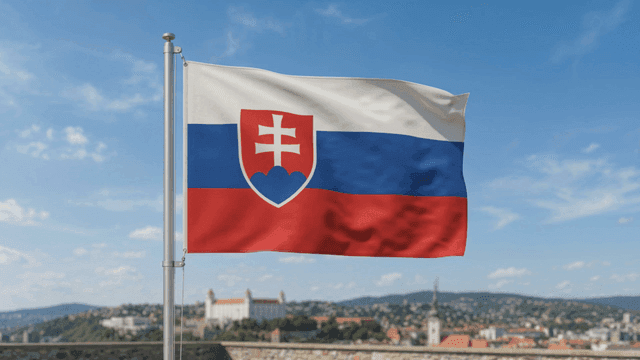 Slovakian flag against clear landscape