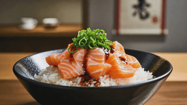 Salmon sashimi rice bowl