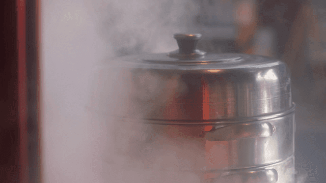 Steam blowing out of steamer