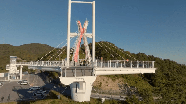 Modern bridge with people walking
