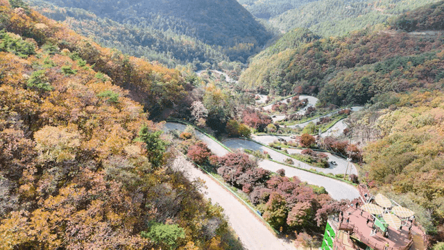 구불구불한 도로가 있는 산의 경치