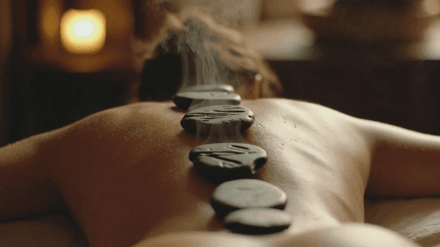 Hot stone placed on woman's back