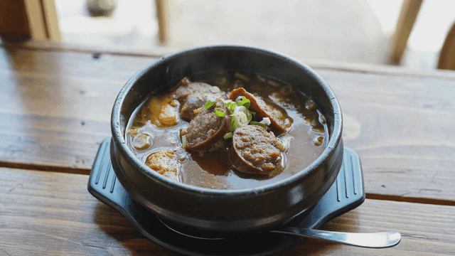 Korean blood sausage soup in a hot pot