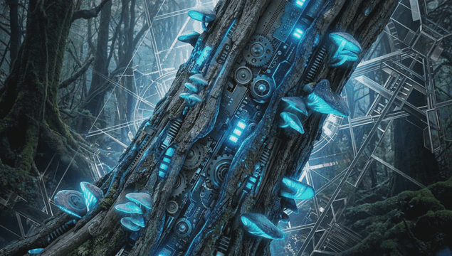 Futuristic tree with glowing elements