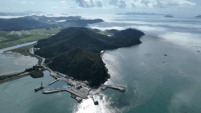 논과 바다가 있는 해안 풍경