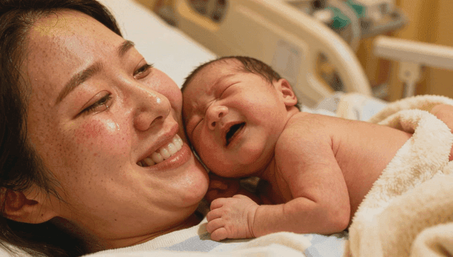 Mother holding a newborn baby in the hospital