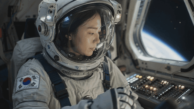 Astronaut in a spacecraft cockpit
