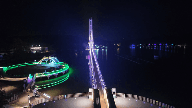 Bridge lit up at night