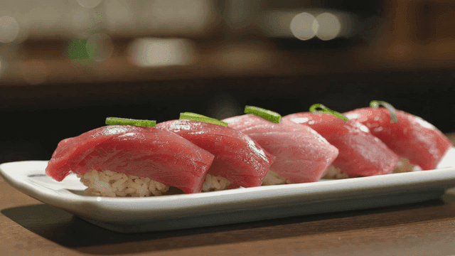 Fresh tuna sushi on a white plate