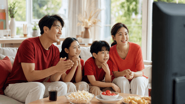 Family enjoying TV together at home