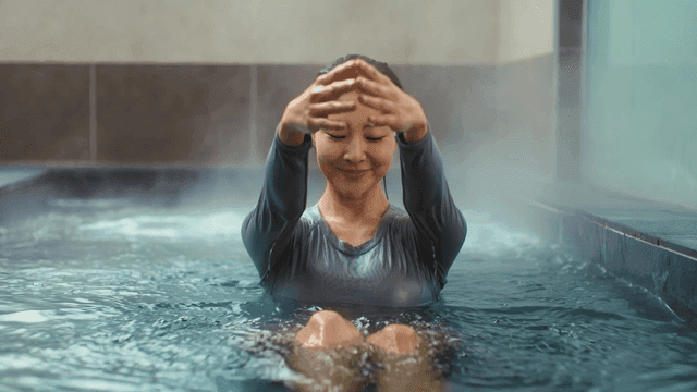 Woman relaxing in steam bath