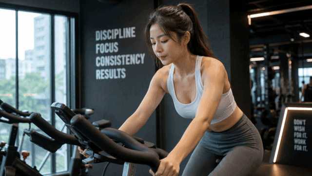 Woman exercising on stationary bike