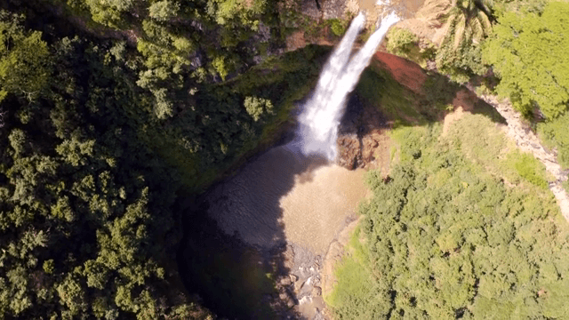 숲 속 폭포의 항공 뷰
