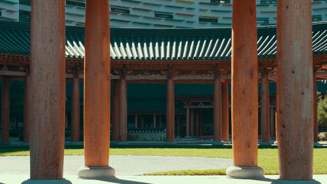 Korean Traditional Pavilion and Modern Building