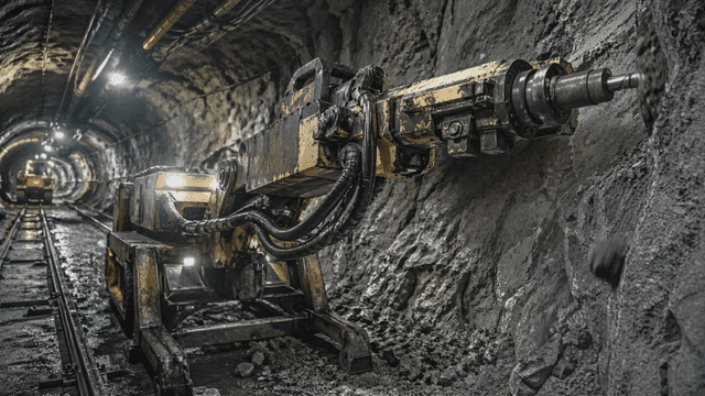 A drilling machine operating in a tunnel