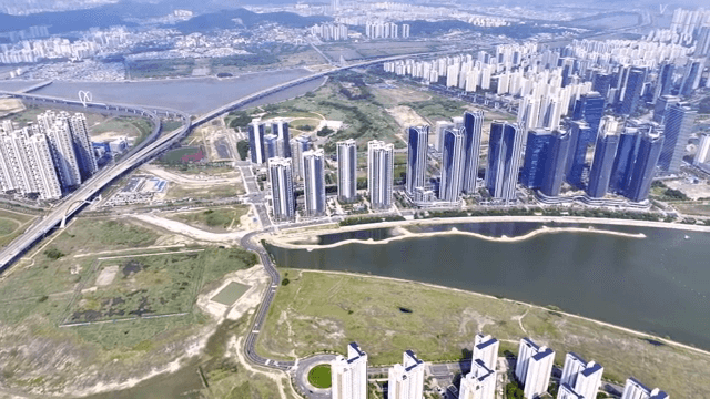 Sprawling city with high-rise buildings