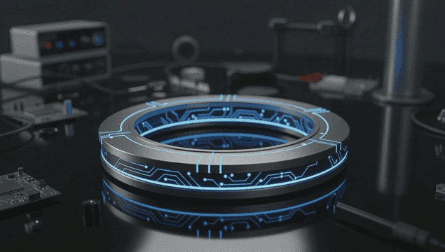 Futuristic glowing ring on a table