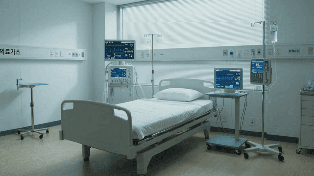 Empty hospital room with medical equipment