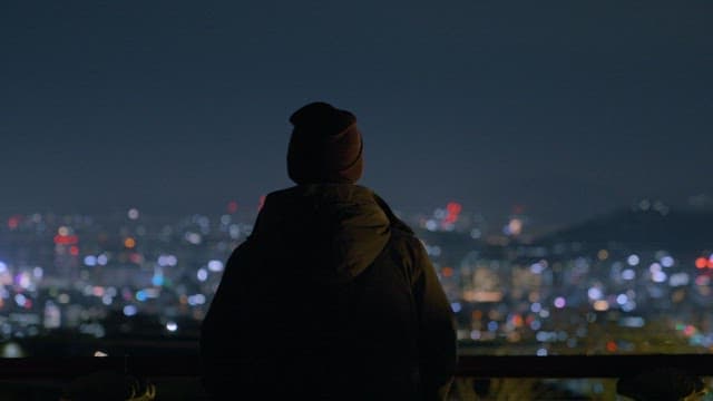 Back of Person Observing Cityscape at Night