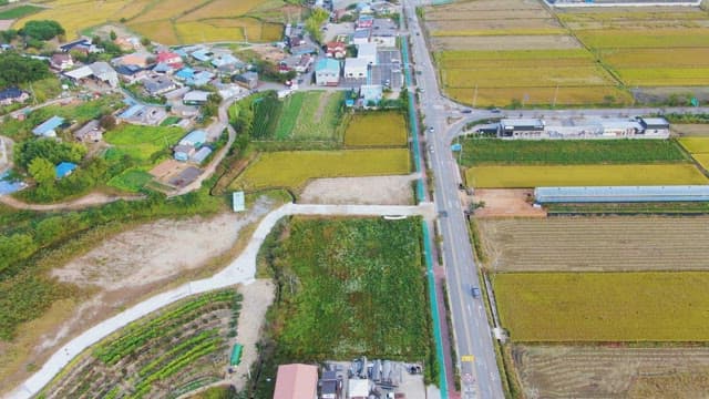 Rural village surrounded by fields