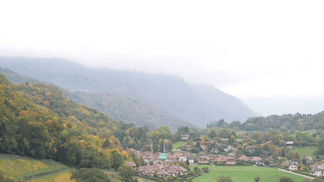 European village nestled in mountain valley
