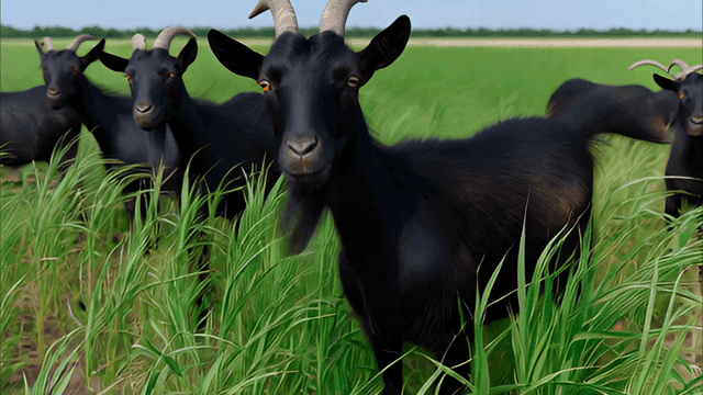 초원에 있는 검은 염소들