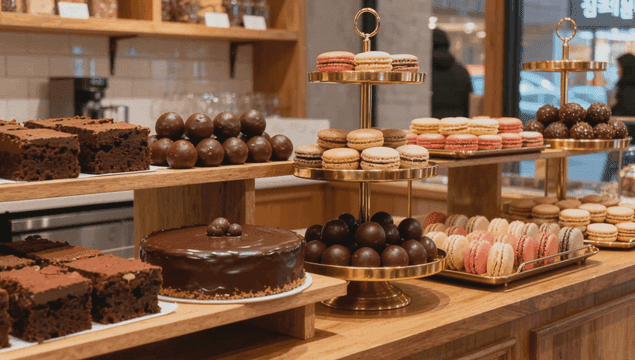 베이커리에 진열된 다양한 디저트