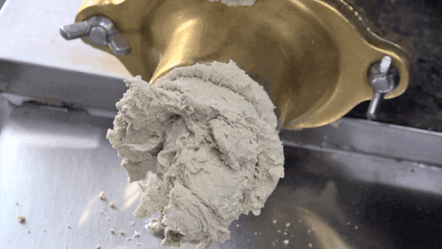 Thick batter extruded from machine