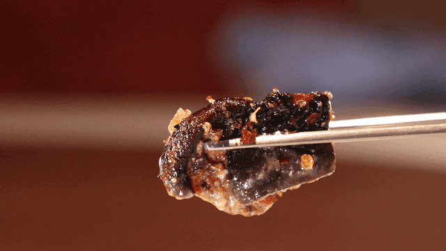 Piece of mushroom dish picked up with chopsticks