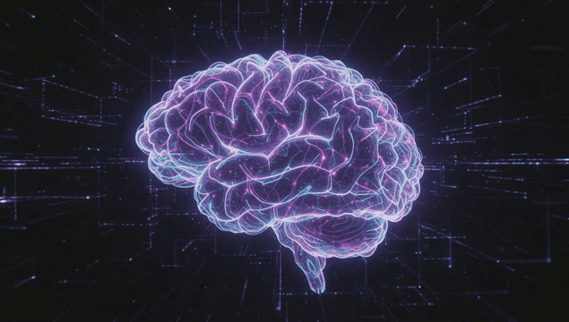 Digital brain with glowing neural network