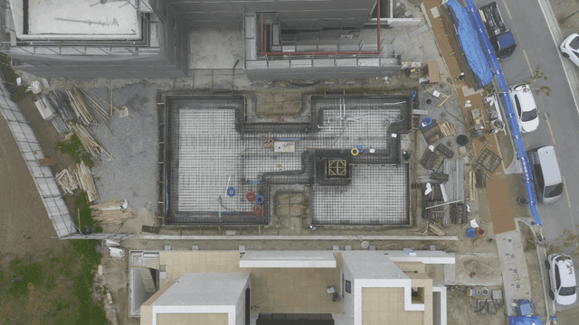 Construction site with buildings and roads