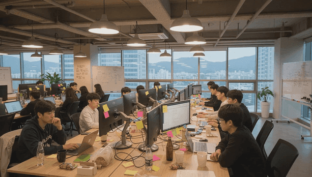 Modern IT office with employees working