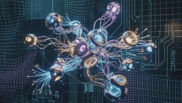 Futuristic network with glowing nodes